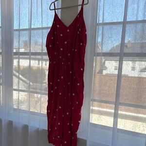 Loft Plus Red Polka Dot Spaghetti Strap Jumpsuit Size 22